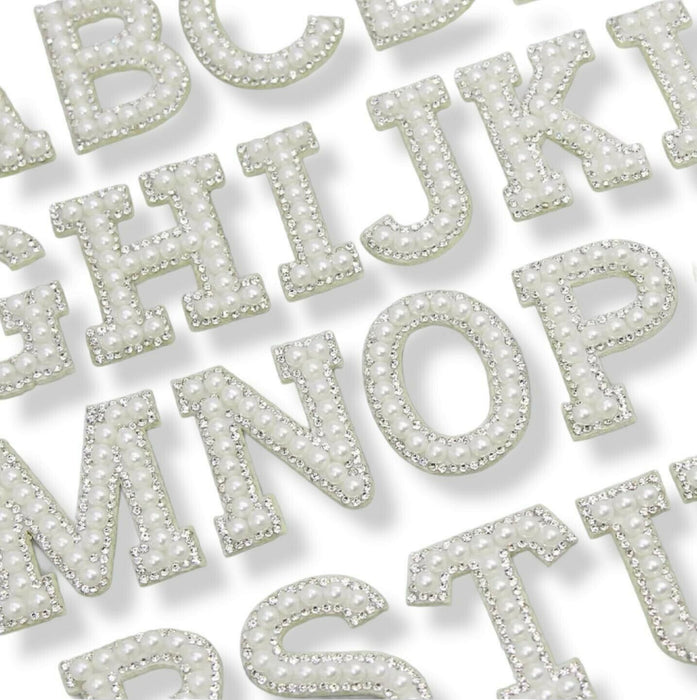 White Pearl Silver Rhinestone 3.5cm Iron On Patch Letters