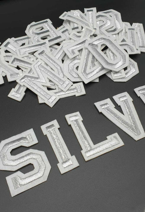 Silver 5cm Embroidered Iron On Patch Letters