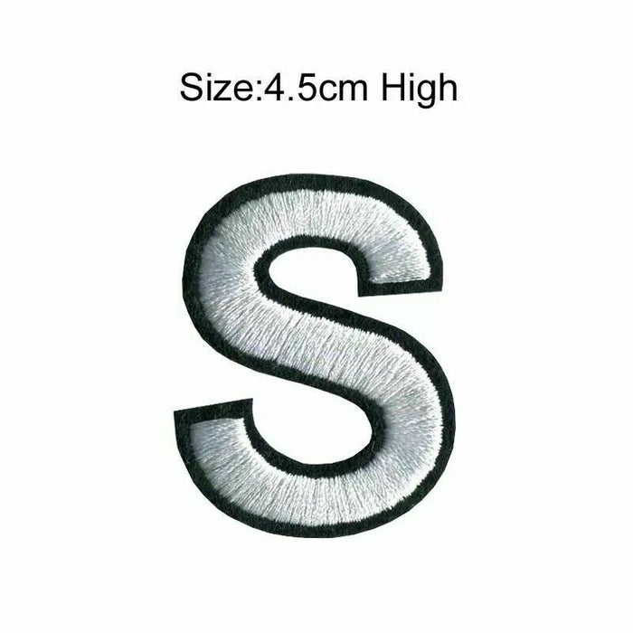 Silver Embroidered 4.5cm Iron On Patch Letter S