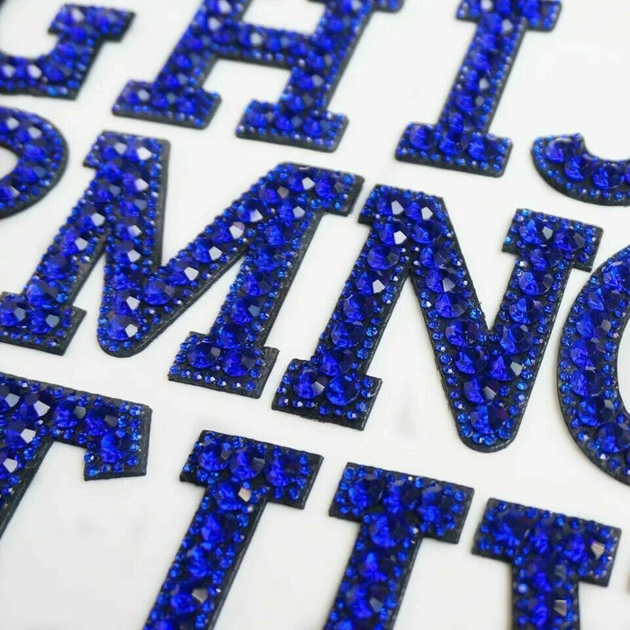 Blue Sparkle Rhinestone 5.5cm Iron On Patch Letters