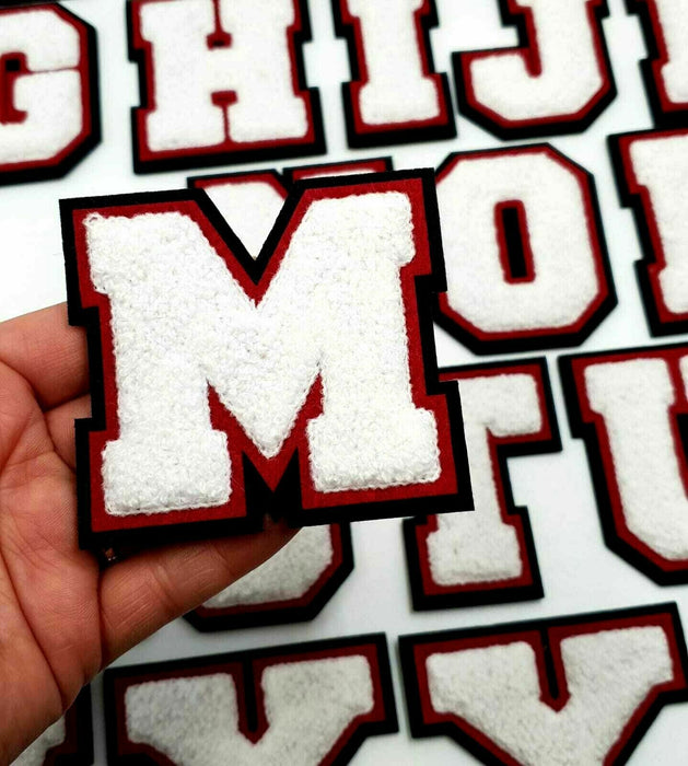 White 3D Chenille Iron-On Patch Letter M