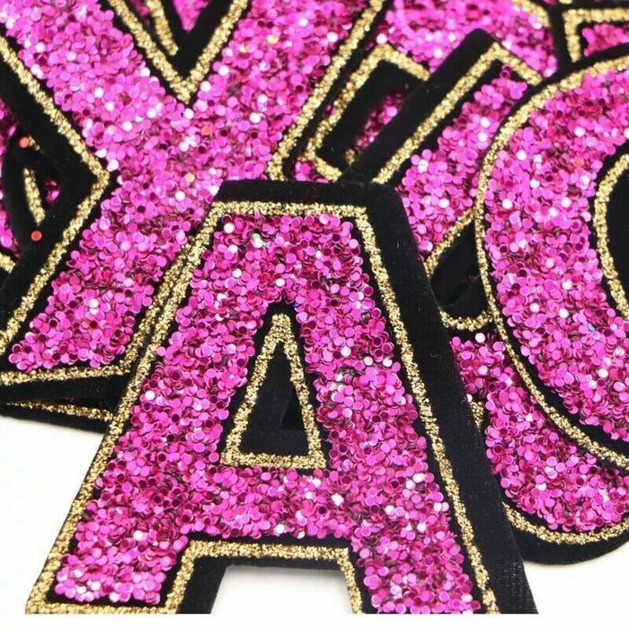 Pink Sequin Sparkle 5.5cm Iron On Patch Letter A