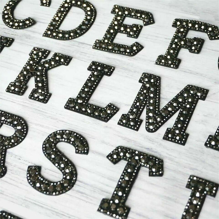 Black Sparkle 5.5cm Rhinestone Iron On Patch Letters