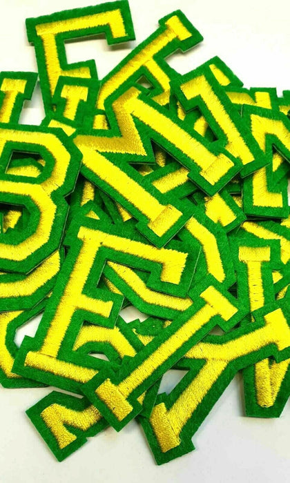 Gold Green Embroidered 5cm Iron On Patch Letters