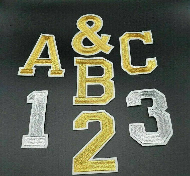 Gold Varsity Embroidered 9.8cm Iron-On Patch Letters & Numbers