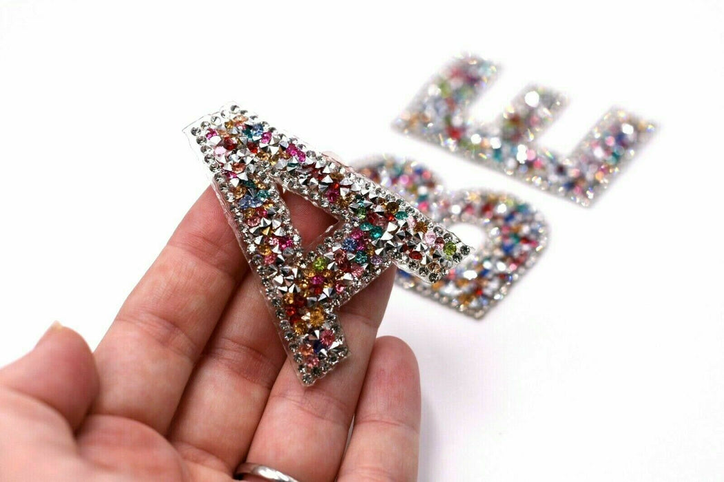 Rainbow Rhinestone 6.3cm Iron On Patch Letter A