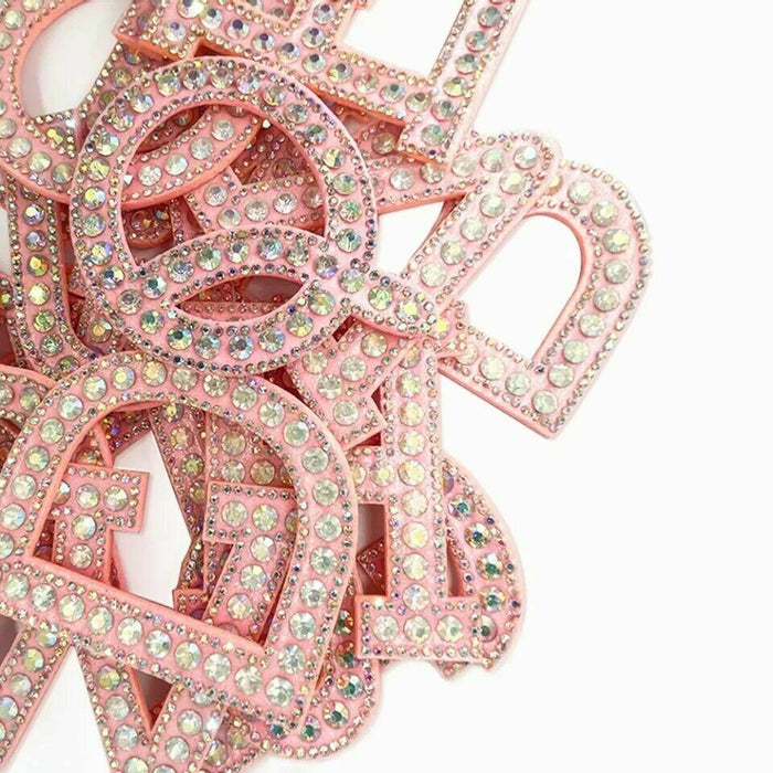 Pink 8cm Rhinestone Iron On Patch Letters