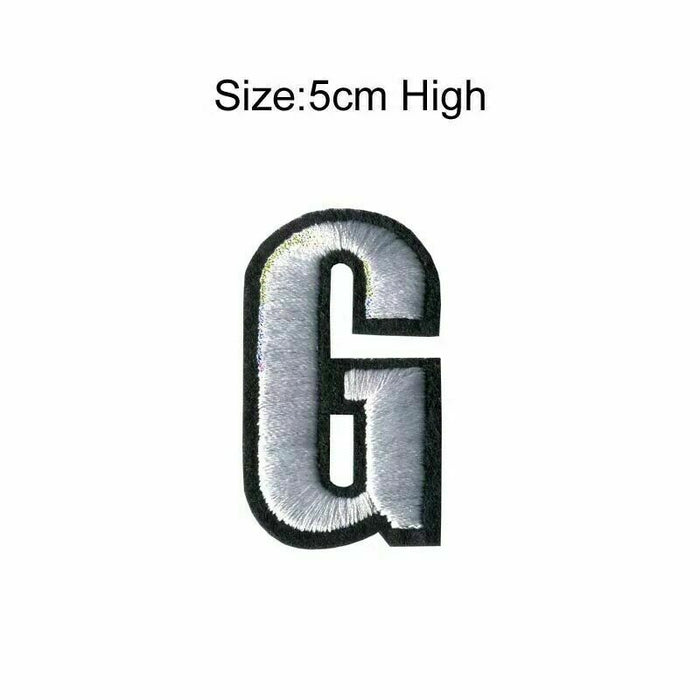 Silver 5cm Embroidered Iron On Patch Letter G