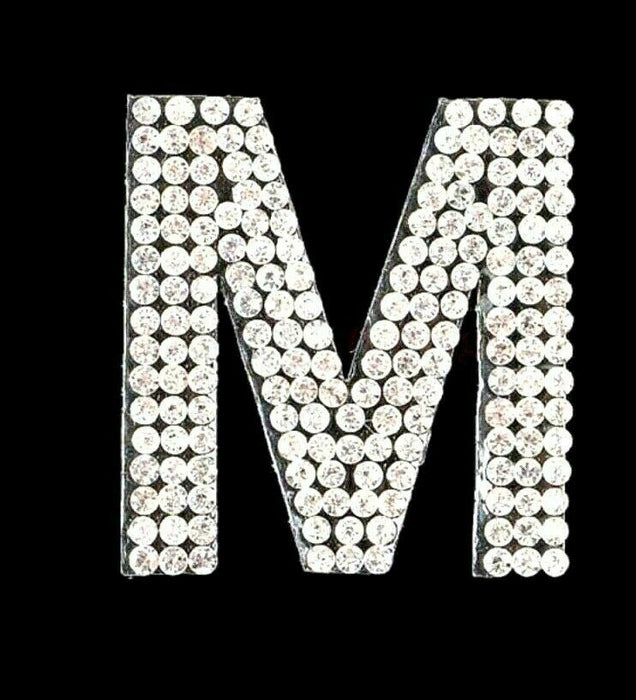 Silver 3cm Rhinestone Iron On Patch Letter M