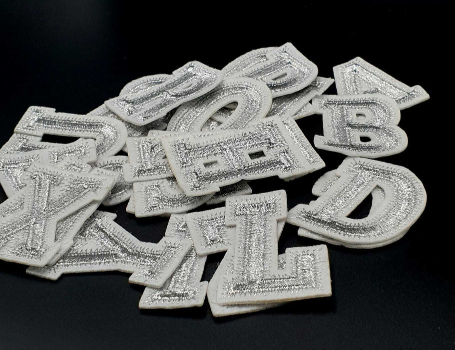 Silver Embroidered 4.5cm Iron-On Patch Letters