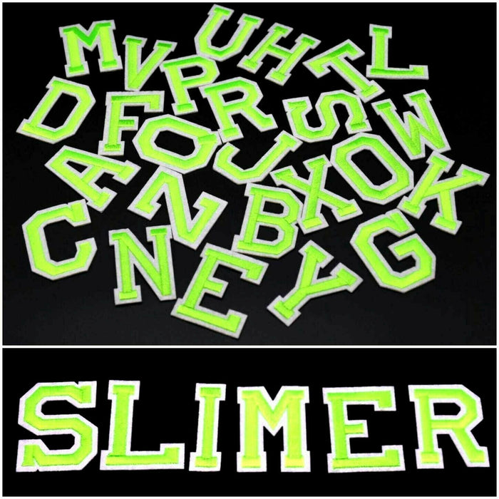 Fluorescent Green Embroidered 5cm Iron On Patch Letters