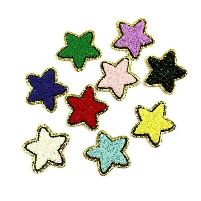 6cm Gold Trim Chenille Star Iron On Patches