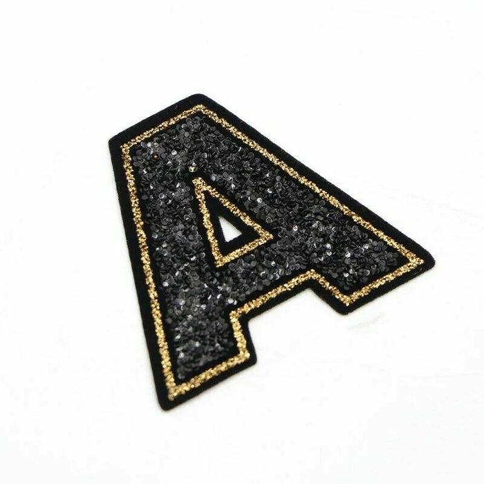 Black Sequin Sparkle 5.5cm Iron On Patch Letter A