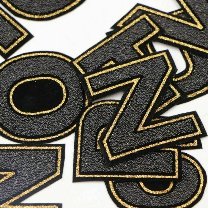 Black Gold Trim Sparkle 5.5cm Iron On Patch Letters