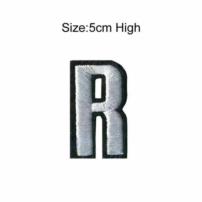 Silver 5cm Embroidered Iron On Patch Letter R