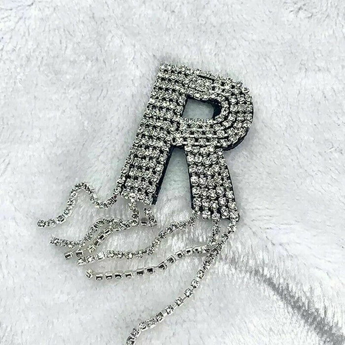 Silver Tassel Rhinestone 5.8cm Iron-On Patch Letter R