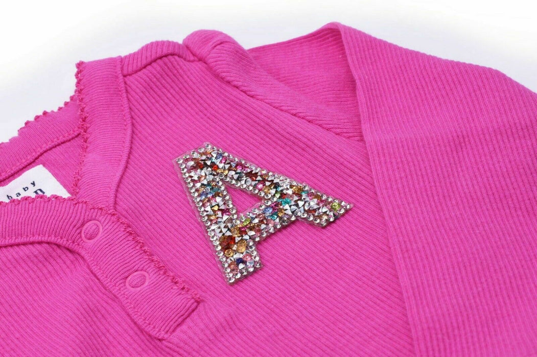 Rainbow Rhinestone 6.3cm Iron On Patch Letter A