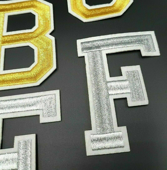 Silver Varsity Embroidered 9.8cm Iron-On Patch Letters