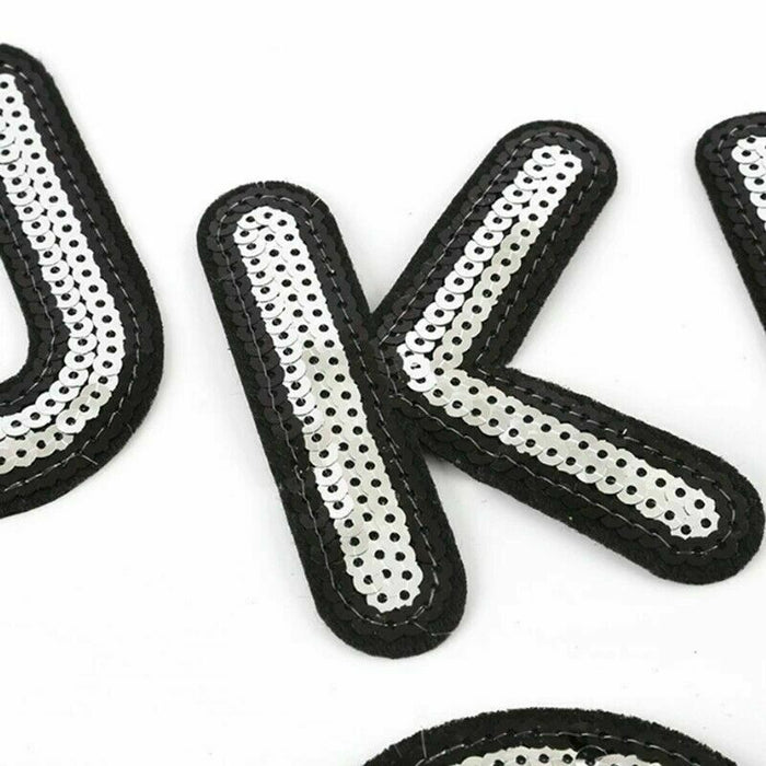 Large Silver Sequin 7.8cm Iron-On Patch Letter K