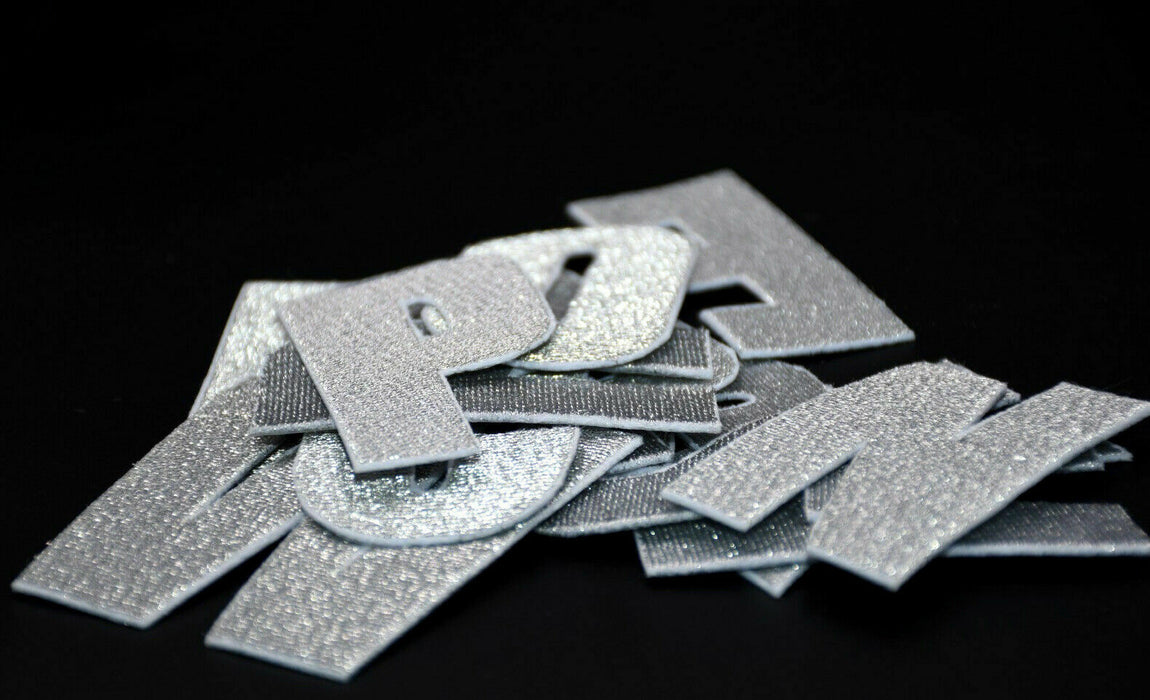 Sparkly Silver Embroidered 7cm Iron-On Patch Letters