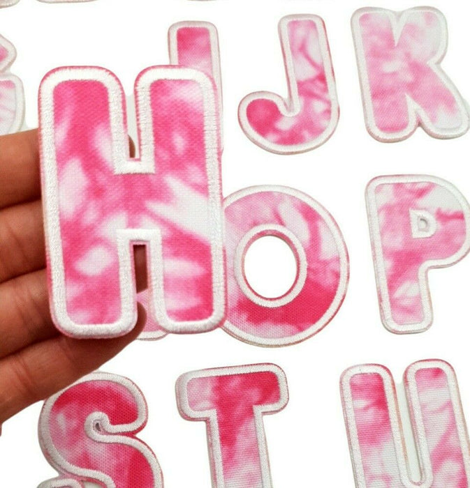 Pink Tie Dye 6.4cm Embroidered Iron On Patch Letter H