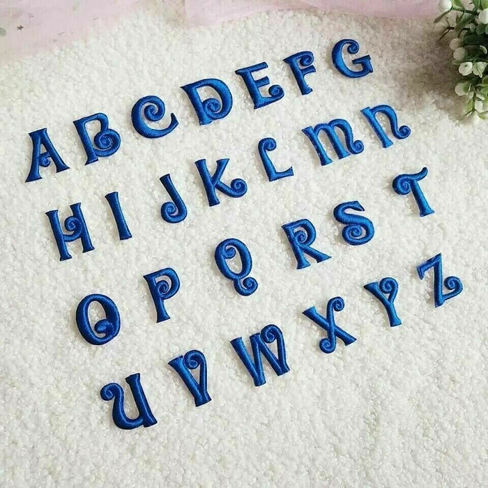 Whimsical Cursive Blue Embroidered 2.5cm Iron-On Patch Letters