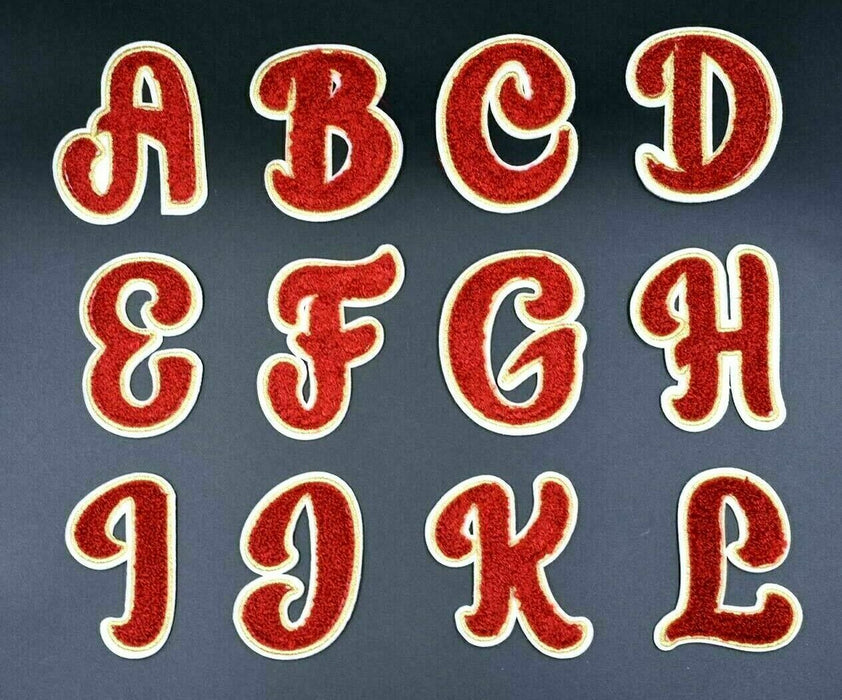 Red Chenille Gold Trim 7cm Iron On Patch Letters