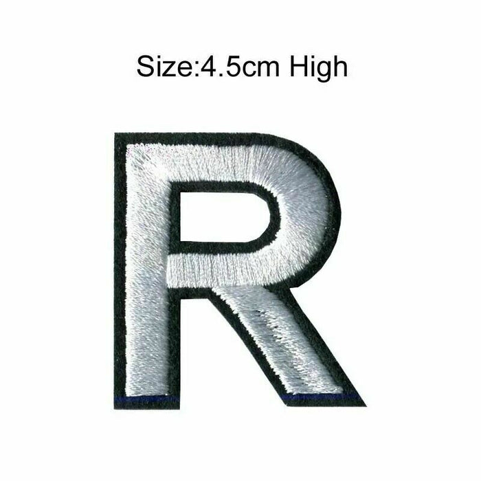 Silver Embroidered 4.5cm Iron On Patch Letter R