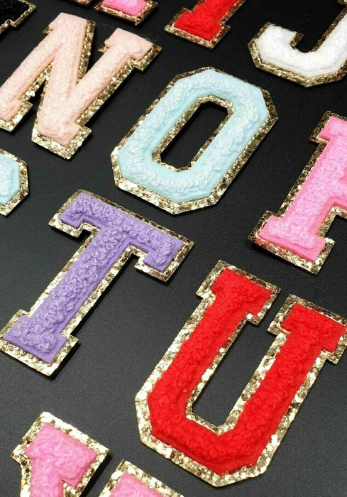 Multicolored Chenille Gold Trim 5cm Iron-On Patch Letters