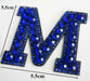 Blue Sparkle Rhinestone 5.5cm Iron On Patch Letter M