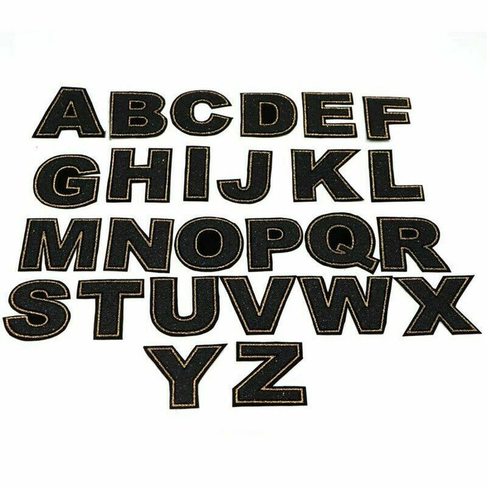 Black Gold Trim Sparkle 5.5cm Iron On Patch Letters