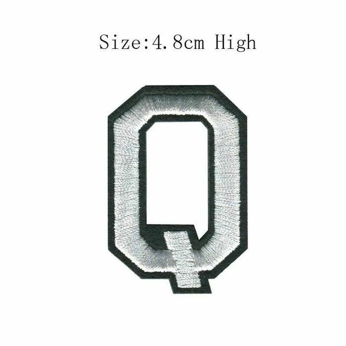 Silver Embroidered 4.8cm Iron-On Patch Letter Q