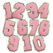 Pink Chenille Gold Trim 8cm Iron-On Patch Numbers