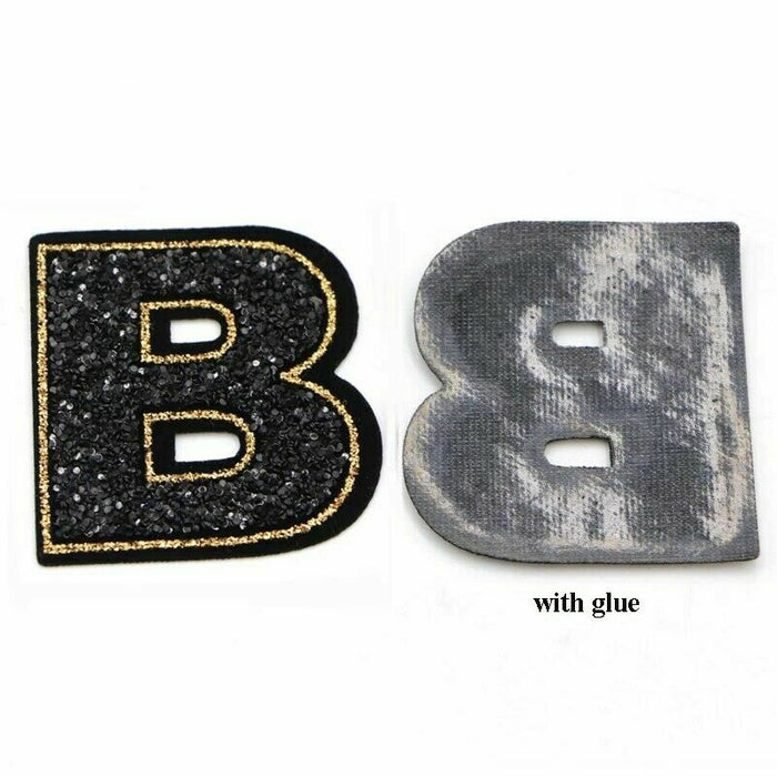 Black Sequin Sparkle 5.5cm Iron On Patch Letter B