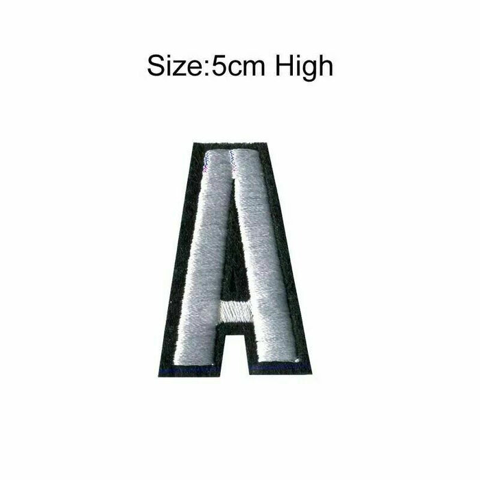 Silver 5cm Embroidered Iron On Patch Letter A