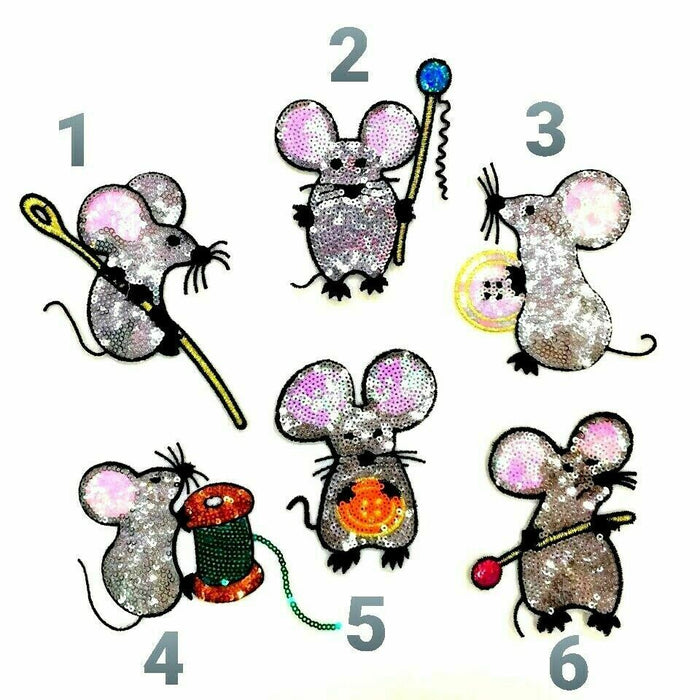 Crafty Mice 10cm Sequin Iron-On Patches