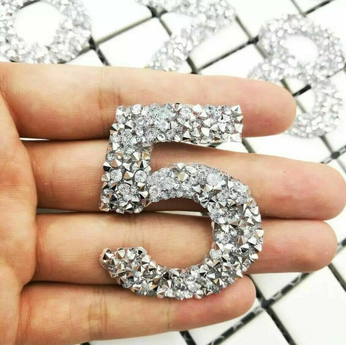 Silver Rhinestone 5cm Iron On Patch Number 5