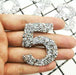 Silver Rhinestone 5cm Iron On Patch Number 5