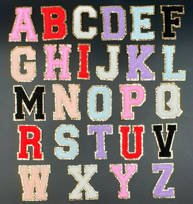 Multicolored Chenille Gold Trim 5cm Iron-On Patch Letters
