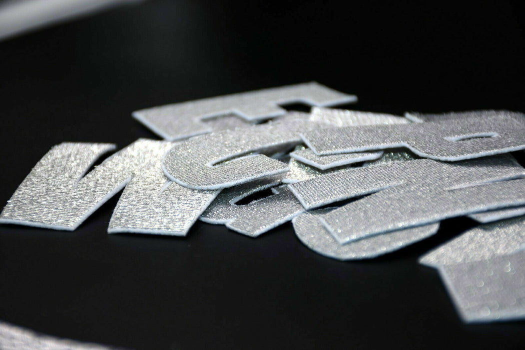 Sparkly Silver Embroidered 7cm Iron-On Patch Letters