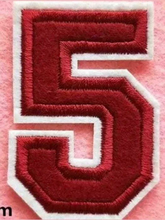 Red Embroidered 6cm Iron On Patch Number 5