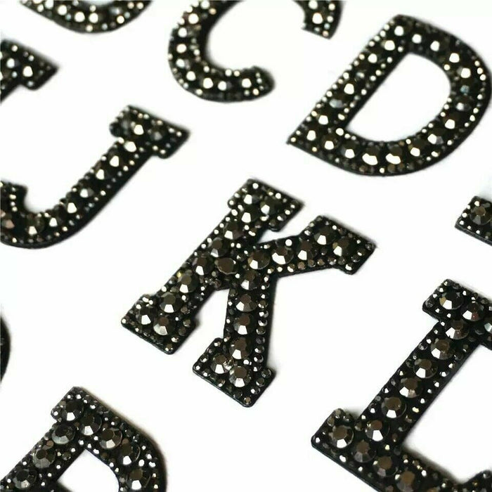 Black Sparkle 4.7cm Rhinestone Sew On Patch Letters — Patches R Us