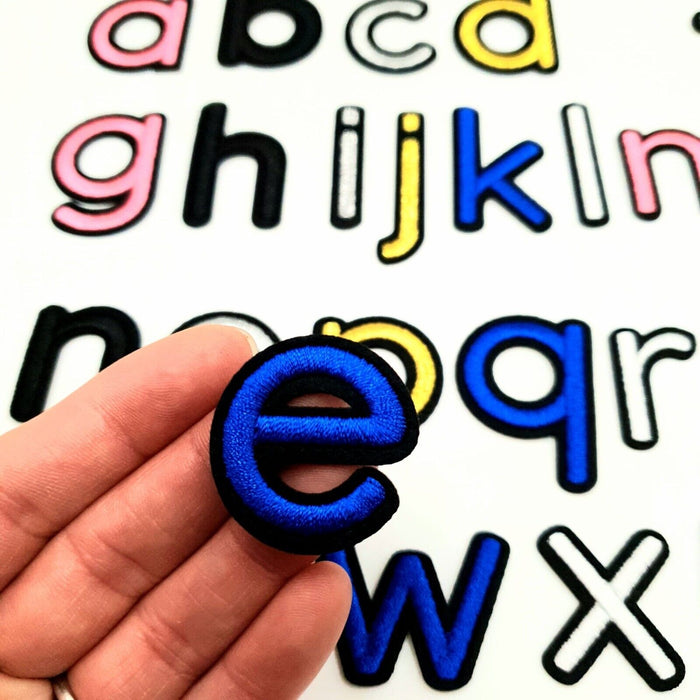 Blue Lowercase Embroidered 3.4cm Iron On Patch Letter e