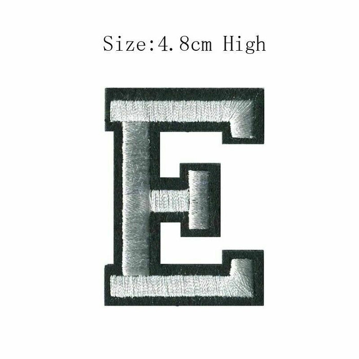 Silver Embroidered 4.8cm Iron-On Patch Letter E