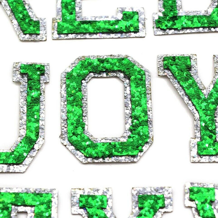 Green & Silver Sequin Iron-On Patch Letters — Patches R Us