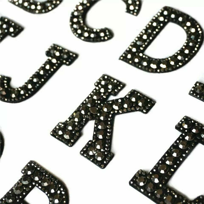 Black Sparkle 5.5cm Rhinestone Iron On Patch Letters