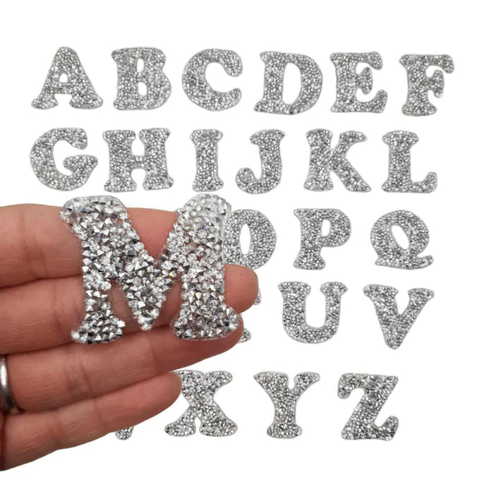 Silver Rhinestone Serif Style 3.3cm Iron-On Patch Letter M