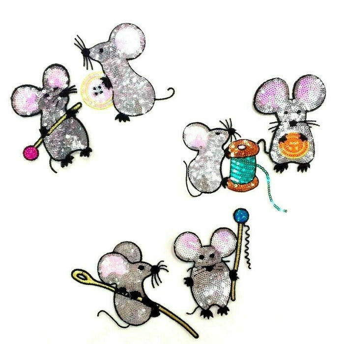 Crafty Mice 10cm Sequin Iron-On Patches