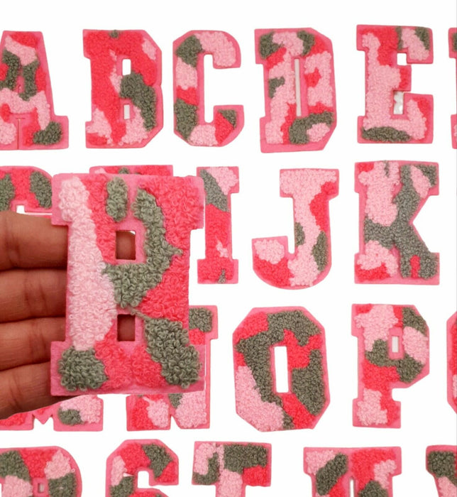 Pink Camouflage Chenille 7cm Iron-On Patch Letter H
