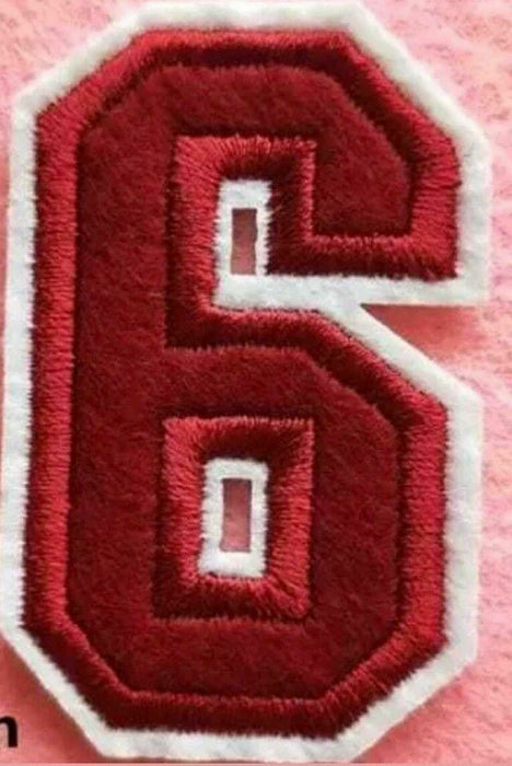 Red Embroidered 6cm Iron On Patch Number 6